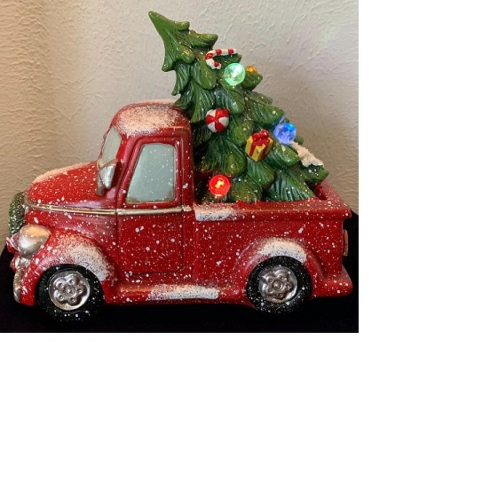 Red Truck with Lighted Christmas Tree